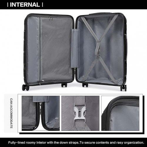 Kono Lightweight Polypropylene Hard Shell 4 Piece Suitcase Set With TSA Lock And Vanity Case - Black