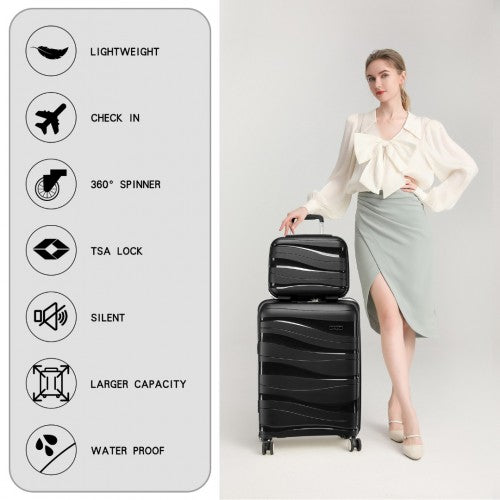 Kono Lightweight Polypropylene Hard Shell 4 Piece Suitcase Set With TSA Lock And Vanity Case - Black