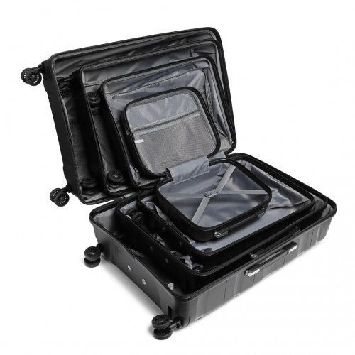 Kono Lightweight Polypropylene Hard Shell 4 Piece Suitcase Set With TSA Lock And Vanity Case - Black