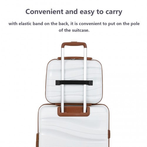 Kono 14 Inch Lightweight Polypropylene Hard Shell Vanity Case - Cream