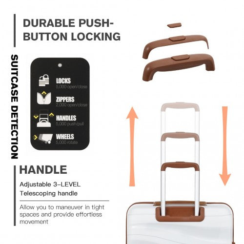 Kono Lightweight Polypropylene Hard Shell 4 Piece Suitcase Set With TSA Lock And Vanity Case - Cream