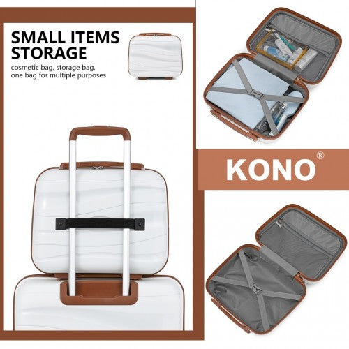 Kono Lightweight Polypropylene Hard Shell 4 Piece Suitcase Set With TSA Lock And Vanity Case - Cream