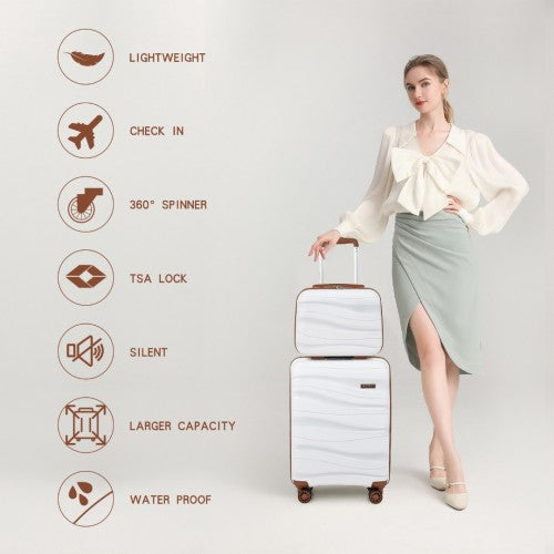Kono Lightweight Polypropylene Hard Shell 4 Piece Suitcase Set With TSA Lock And Vanity Case - Cream