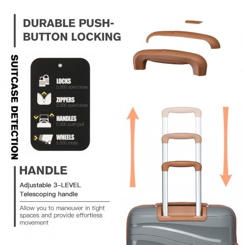 Kono 24 Inch Lightweight Polypropylene Hard Shell Suitcase With TSA Lock - Grey And Brown