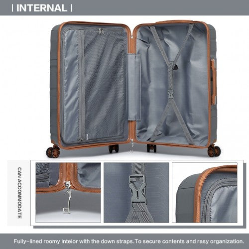 Kono 24 Inch Lightweight Polypropylene Hard Shell Suitcase With TSA Lock - Grey And Brown