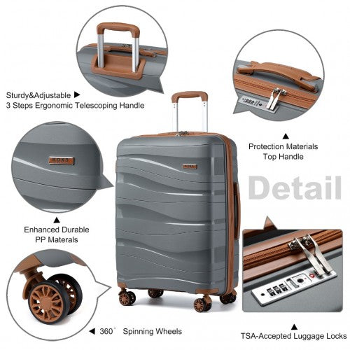 Kono 24 Inch Lightweight Polypropylene Hard Shell Suitcase With TSA Lock - Grey And Brown