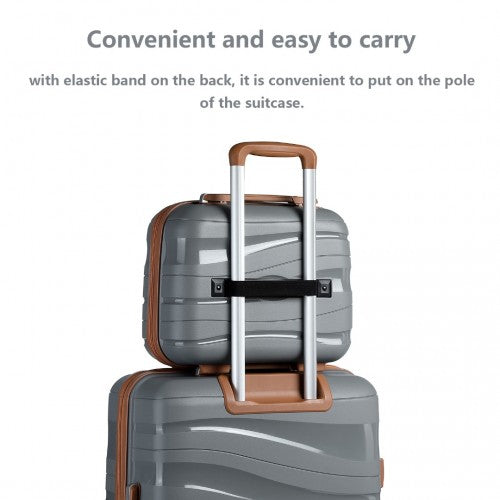 Kono 14 Inch Lightweight Polypropylene Hard Shell Vanity Case - Grey And Brown