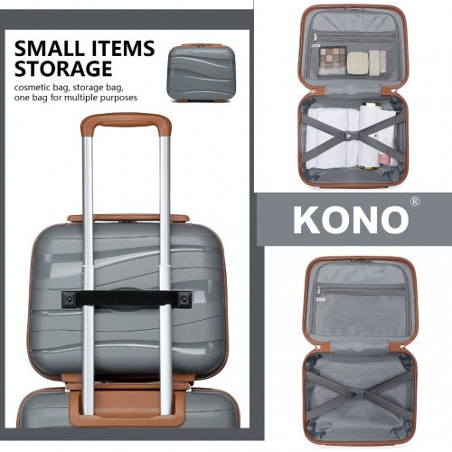 Kono 14 Inch Lightweight Polypropylene Hard Shell Vanity Case - Grey And Brown