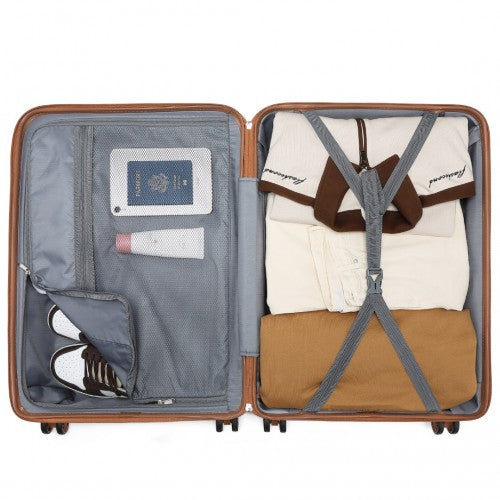 Kono 20 Inch Lightweight Polypropylene Hard Shell Suitcase With TSA Lock - Grey And Brown