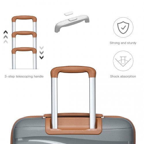 Kono 20 Inch Lightweight Polypropylene Hard Shell Suitcase With TSA Lock - Grey And Brown