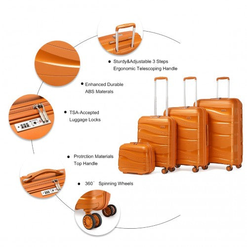 Kono Lightweight Polypropylene Hard Shell 4 Piece Suitcase Set With TSA Lock And Vanity Case - Orange