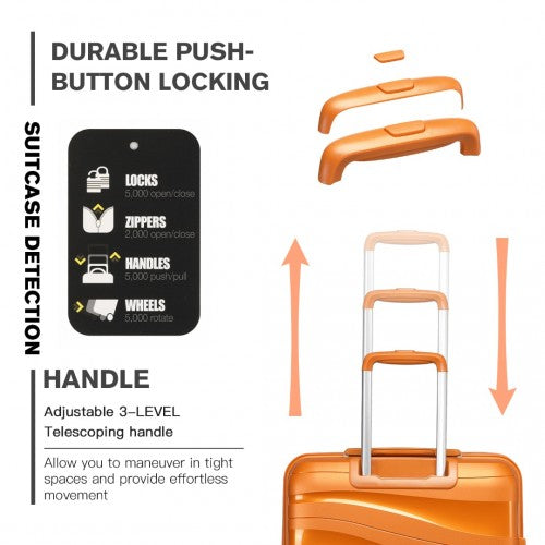 Kono Lightweight Polypropylene Hard Shell 4 Piece Suitcase Set With TSA Lock And Vanity Case - Orange