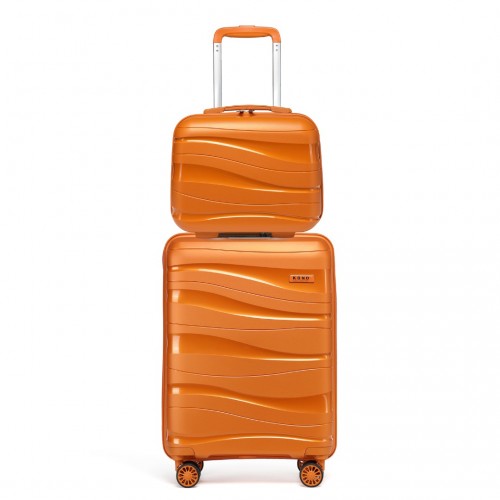 Kono 14/20 Inch Lightweight Polypropylene Hard Shell 2 Piece Suitcase Set With TSA Lock And Vanity Case - Orange