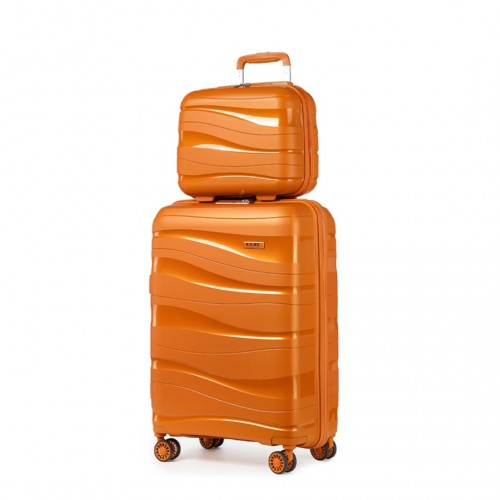 Kono 14/20 Inch Lightweight Polypropylene Hard Shell 2 Piece Suitcase Set With TSA Lock And Vanity Case - Orange