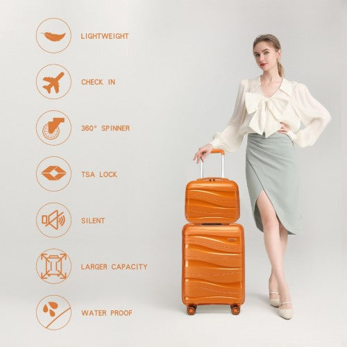 Kono Lightweight Polypropylene Hard Shell 4 Piece Suitcase Set With TSA Lock And Vanity Case - Orange