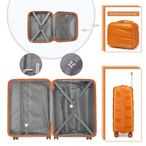 Kono 14/20 Inch Lightweight Polypropylene Hard Shell 2 Piece Suitcase Set With TSA Lock And Vanity Case - Orange