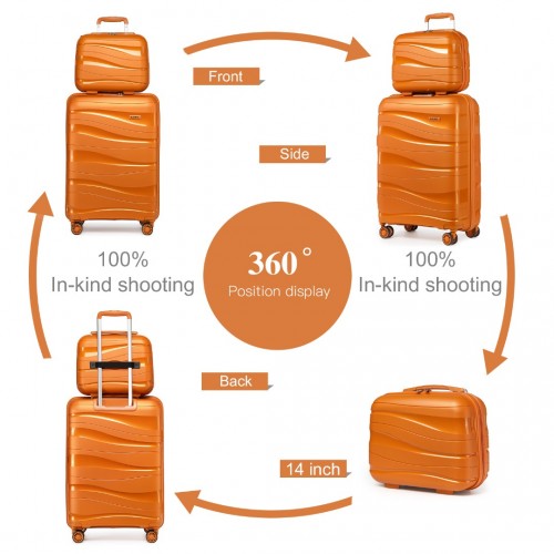 Kono 14/20 Inch Lightweight Polypropylene Hard Shell 2 Piece Suitcase Set With TSA Lock And Vanity Case - Orange