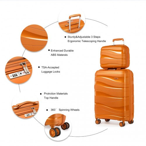 Kono 14/20 Inch Lightweight Polypropylene Hard Shell 2 Piece Suitcase Set With TSA Lock And Vanity Case - Orange