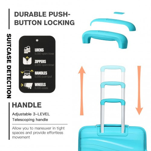 Kono Lightweight Polypropylene Hard Shell 4 Piece Suitcase Set With TSA Lock And Vanity Case - Blue
