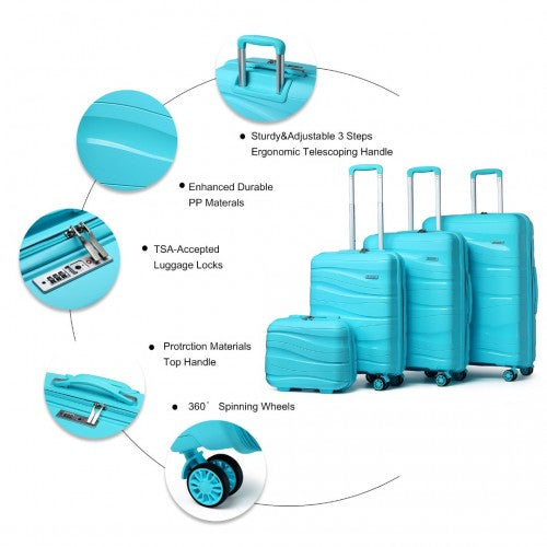 Kono Lightweight Polypropylene Hard Shell 4 Piece Suitcase Set With TSA Lock And Vanity Case - Blue