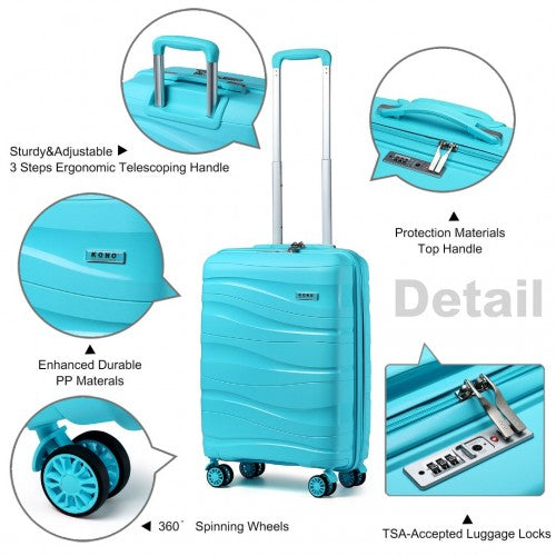 Kono 20 Inch Lightweight Polypropylene Hard Shell Suitcase With TSA Lock - Blue