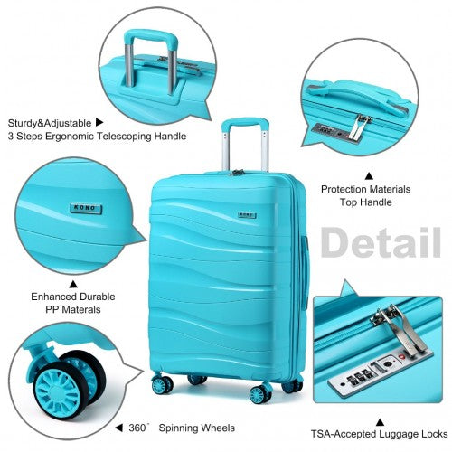 Kono 24 Inch Lightweight Polypropylene Hard Shell Suitcase With TSA Lock - Blue