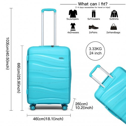 Kono 24 Inch Lightweight Polypropylene Hard Shell Suitcase With TSA Lock - Blue