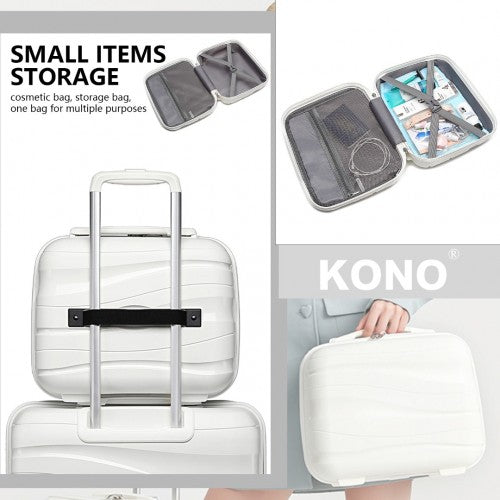 Kono 14 Inch Lightweight Polypropylene Hard Shell Vanity Case - Cream White