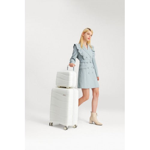 Kono 14 Inch Lightweight Polypropylene Hard Shell Vanity Case - Cream White