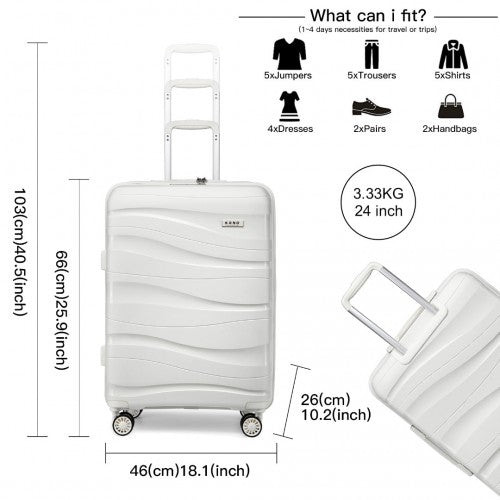Kono 24 Inch Lightweight Polypropylene Hard Shell Suitcase With TSA Lock - Cream White