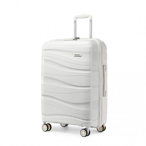 Kono 24 Inch Lightweight Polypropylene Hard Shell Suitcase With TSA Lock - Cream White