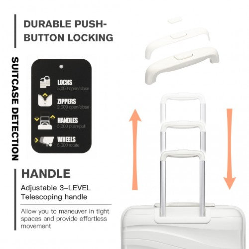 Kono 24 Inch Lightweight Polypropylene Hard Shell Suitcase With TSA Lock - Cream White