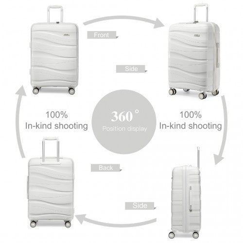 Kono 24 Inch Lightweight Polypropylene Hard Shell Suitcase With TSA Lock - Cream White