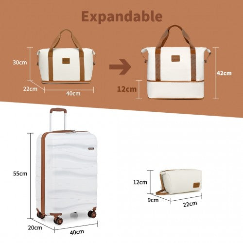 K2094L+EA2212 - Kono 20 Inch Polypropylene Cabin Size Suitcase 3 Piece Travel Set with Weekend Bag and Toiletry Bag - Cream