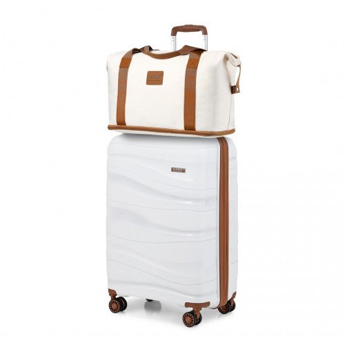 K2094L+EA2212 - Kono 20 Inch Polypropylene Cabin Size Suitcase 3 Piece Travel Set with Weekend Bag and Toiletry Bag - Cream