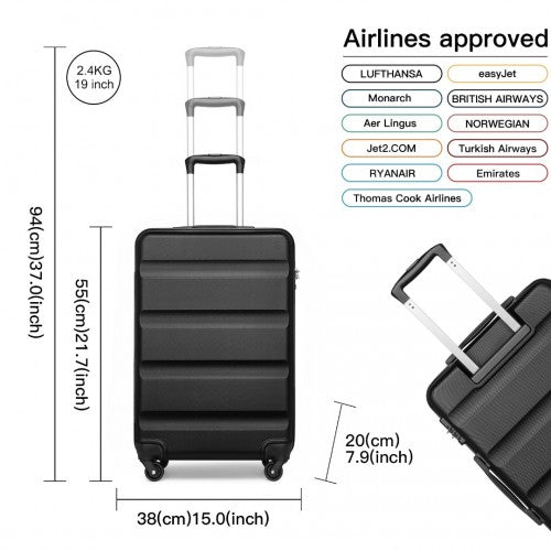 Kono 3 - Piece Lightweight ABS Hardshell Suitcase Set - 19, 24, 28 Inch with Secure TSA Lock - Black