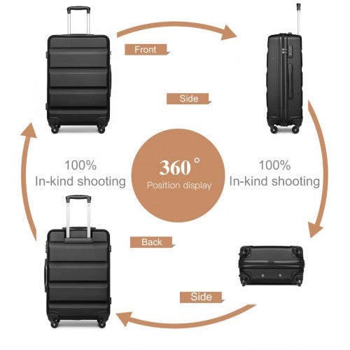 Kono 3 - Piece Lightweight ABS Hardshell Suitcase Set - 19, 24, 28 Inch with Secure TSA Lock - Black