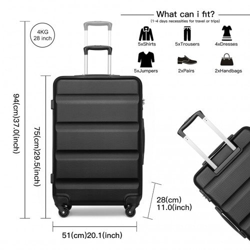 Kono 3 - Piece Lightweight ABS Hardshell Suitcase Set - 19, 24, 28 Inch with Secure TSA Lock - Black