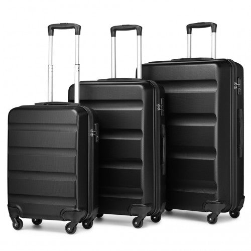 Kono 3 - Piece Lightweight ABS Hardshell Suitcase Set - 19, 24, 28 Inch with Secure TSA Lock - Black