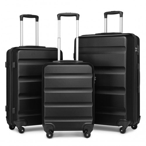Kono 3 - Piece Lightweight ABS Hardshell Suitcase Set - 19, 24, 28 Inch with Secure TSA Lock - Black