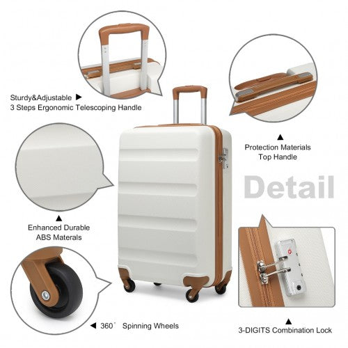 Kono 19 Inch Cabin Size Carry On Suitcase - Streamlined Lightweight ABS Hardshell with Secure TSA Lock - Cream