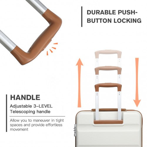 Kono 24 Inch Check in Luggage - Streamlined ABS Hardshell Suitcase with Secure TSA Lock - Cream
