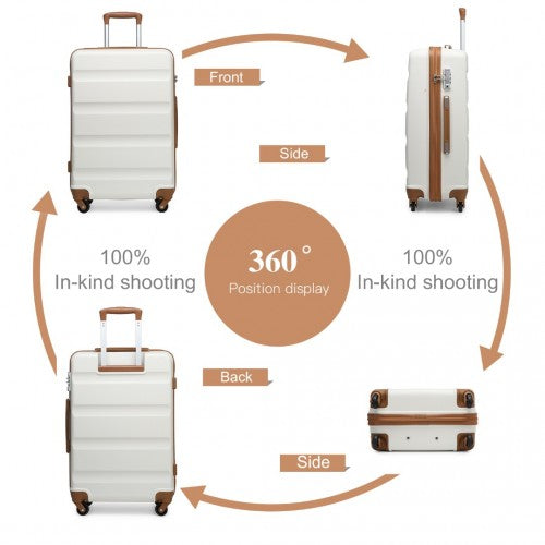 Kono 3 - Piece Lightweight ABS Hardshell Suitcase Set - 19, 24, 28 Inch with Secure TSA Lock - Cream