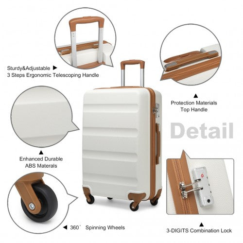 Kono 24 Inch Check in Luggage - Streamlined ABS Hardshell Suitcase with Secure TSA Lock - Cream