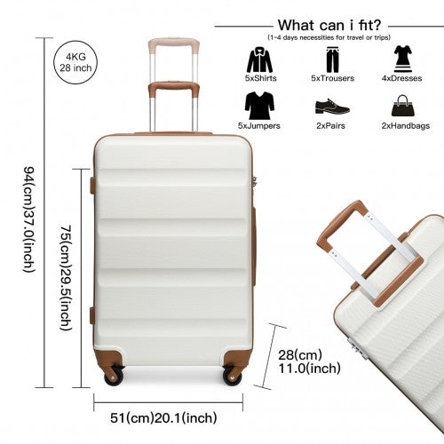 Kono 3 - Piece Lightweight ABS Hardshell Suitcase Set - 19, 24, 28 Inch with Secure TSA Lock - Cream