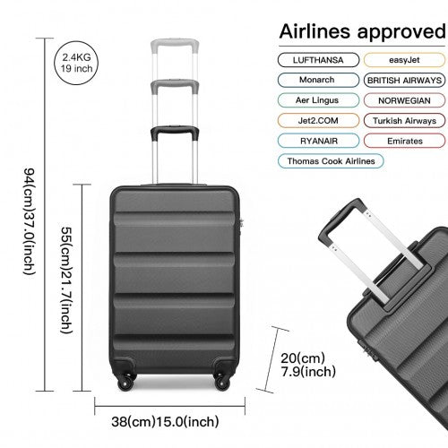 Kono 3 - Piece Lightweight ABS Hardshell Suitcase Set - 19, 24, 28 Inch with Secure TSA Lock - Grey