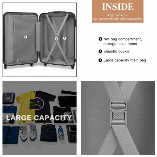 Kono 24 Inch Check in Luggage - Streamlined ABS Hardshell Suitcase with Secure TSA Lock - Grey