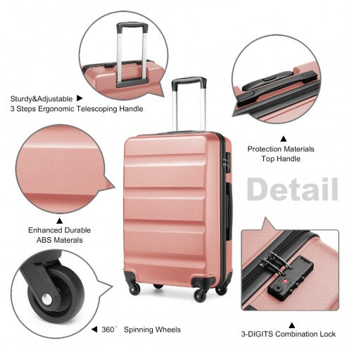 Kono 3 - Piece Lightweight ABS Hardshell Suitcase Set - 19, 24, 28 Inch with Secure TSA Lock - Nude