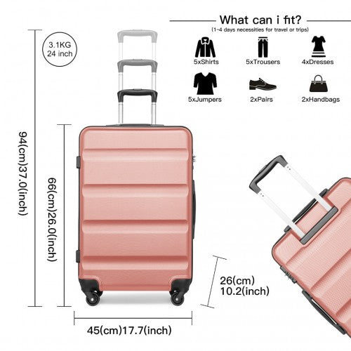 Kono 3 - Piece Lightweight ABS Hardshell Suitcase Set - 19, 24, 28 Inch with Secure TSA Lock - Nude