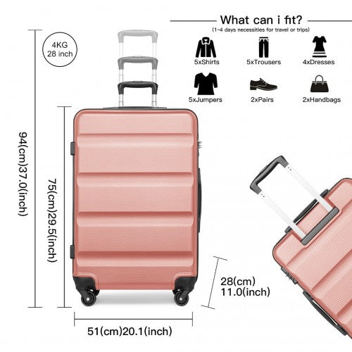 Kono 3 - Piece Lightweight ABS Hardshell Suitcase Set - 19, 24, 28 Inch with Secure TSA Lock - Nude